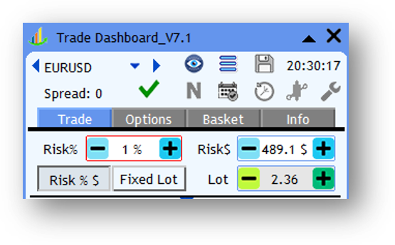 Screenshot: Fixed Lot Size Mode