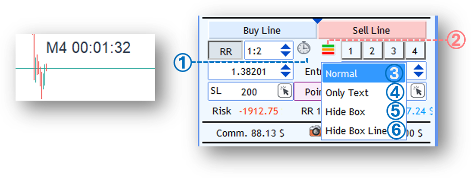 Screenshot: Trade Line Controls