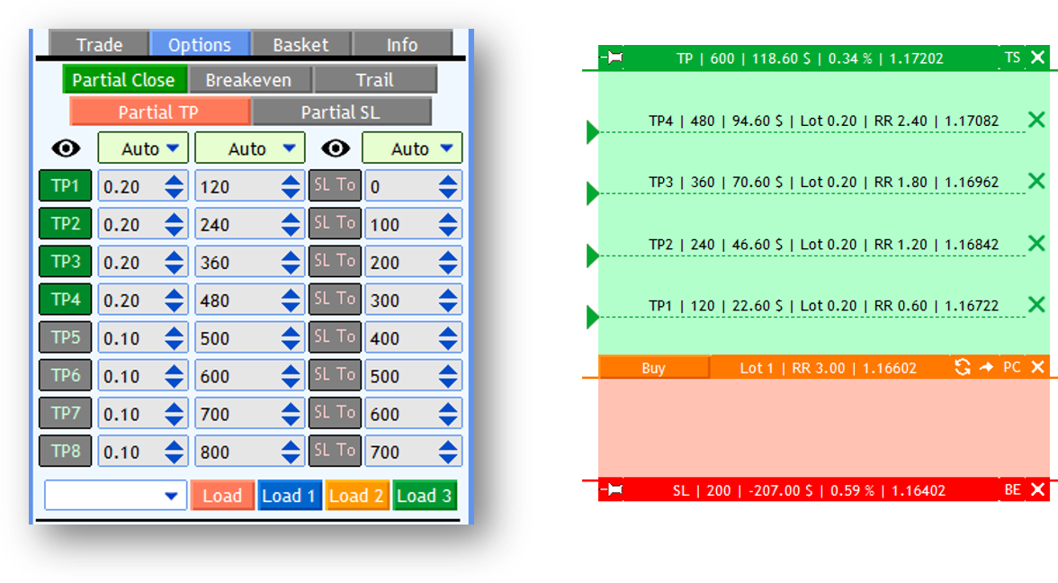 Screenshot: Example 1 — Equal Partial Profit Distribution