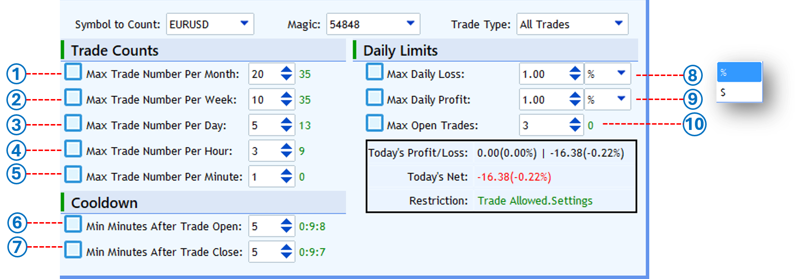 Screenshot: 🚫 Trading Restrictions