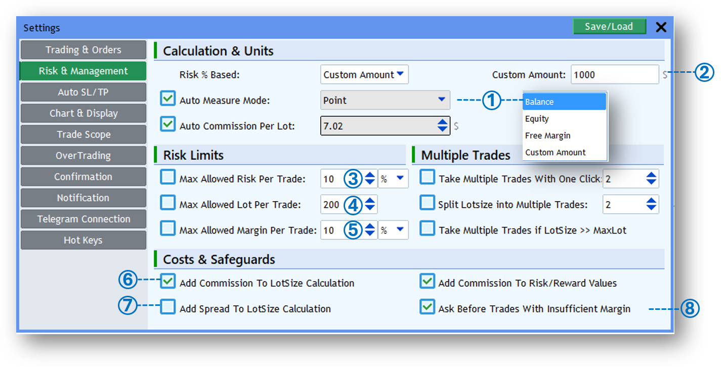 Screenshot: Risk Management Settings